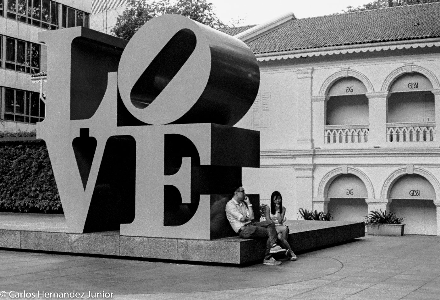 LOVE sculpture in black and white